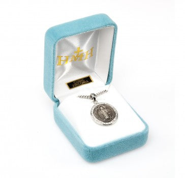 Saint Benedict Round Sterling Silver Medal with Cubic Zircons