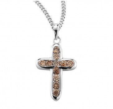 Sterling Silver Champagne Crystal Zircon Cross