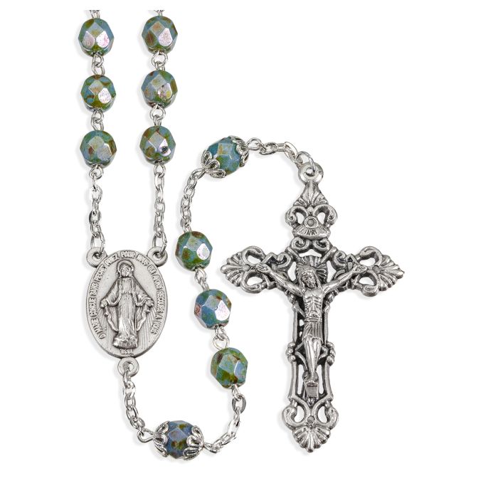 Teal Alabaster Luster Glass Bead Rosary