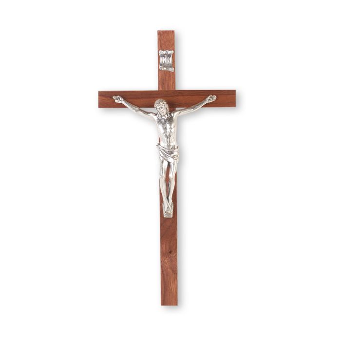 10"WALNUT CROSS WITH FINE PEWTER CORPUS A-2 CUADROS