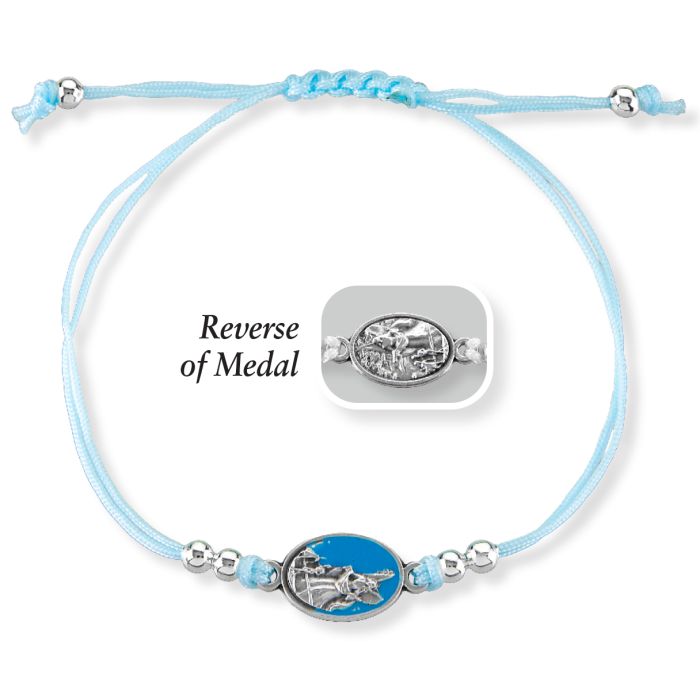 Light Blue Cord Bracelet with Guardian Angel Medal and Accent Beads