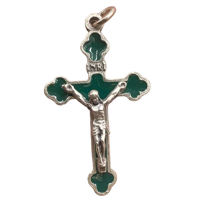 SMALL ENAMEL SILVER & GREEN CRUCIFIX