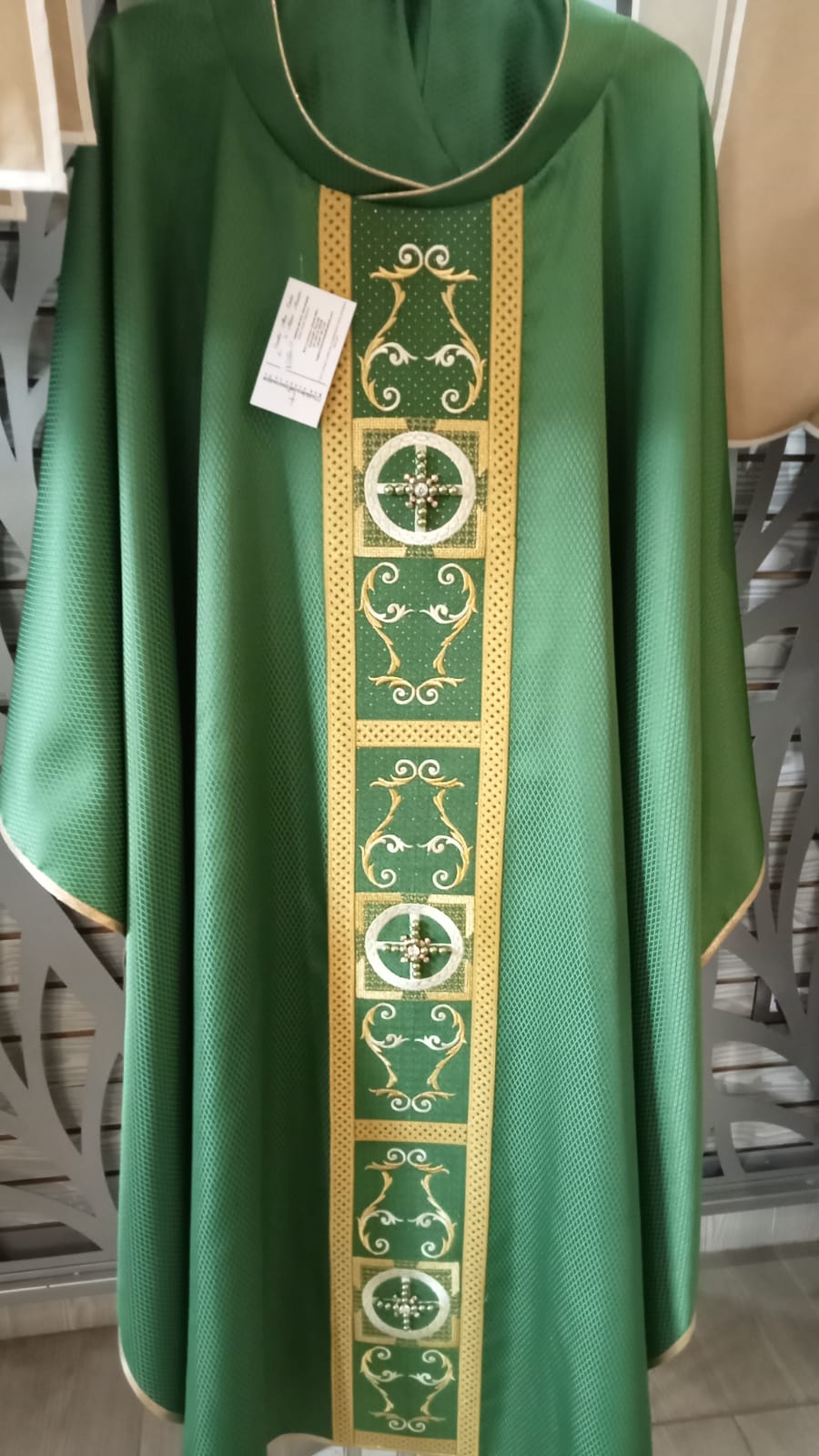 GREEN CHASUBLE WITH BEADED CROSS