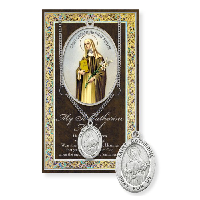 Saint Catherine Genuine Pewter Medal on a 18"