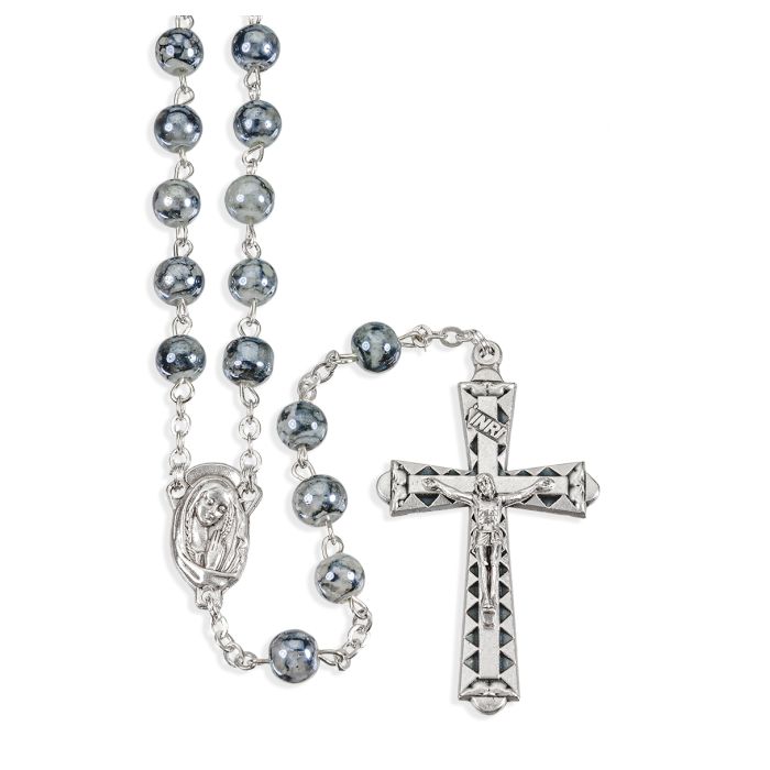 6mm Grey Marbleized Rosary with Center and Crucifix