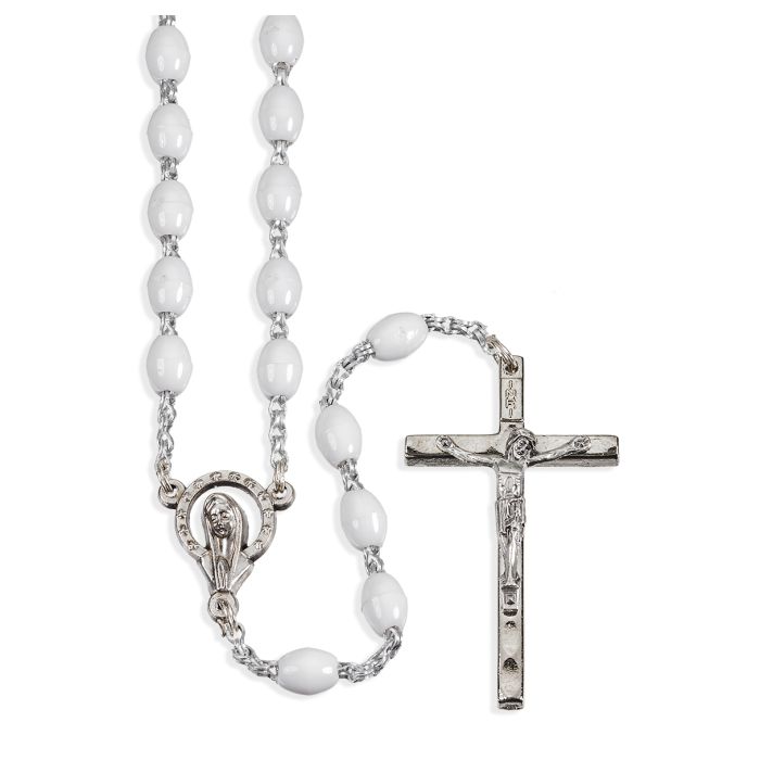 White OVAL Plastic Bead Rosary