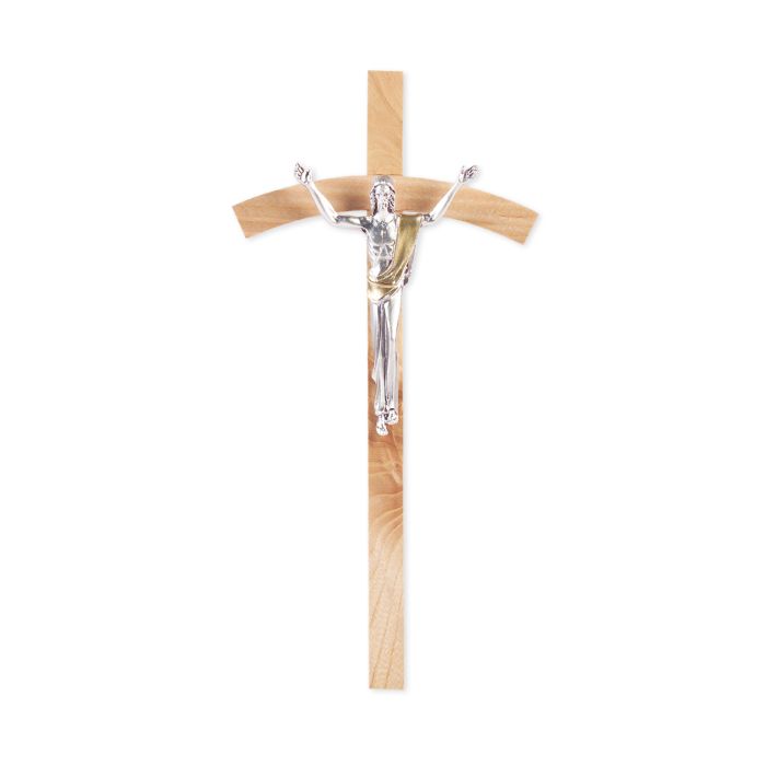8" Oak Cross 3 1/2" Antiqued Silver 'Giglio' Corpus with Gold Highlights A-2CUADROS