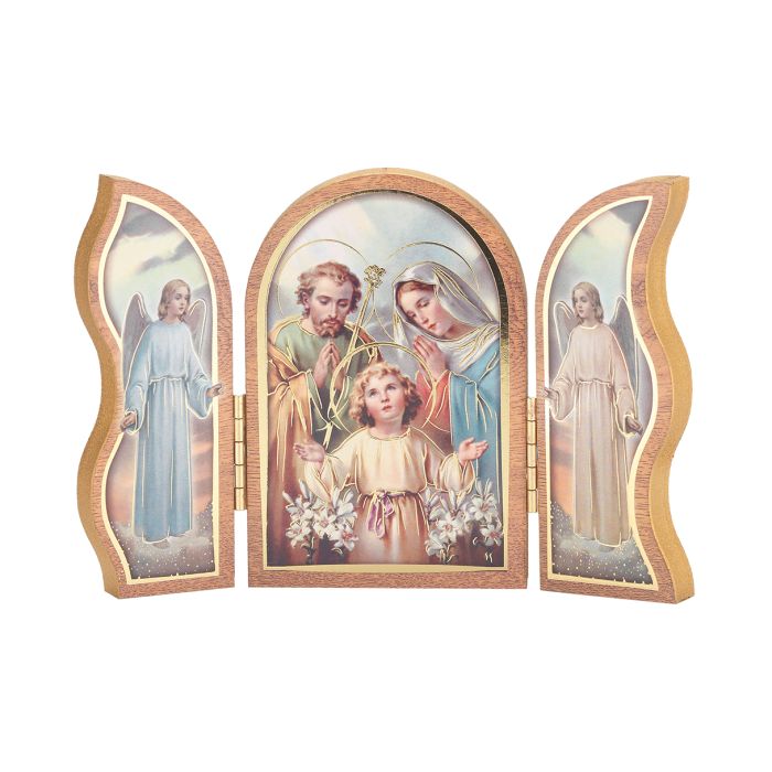 Holy Family Standing Natural Wood Triptych