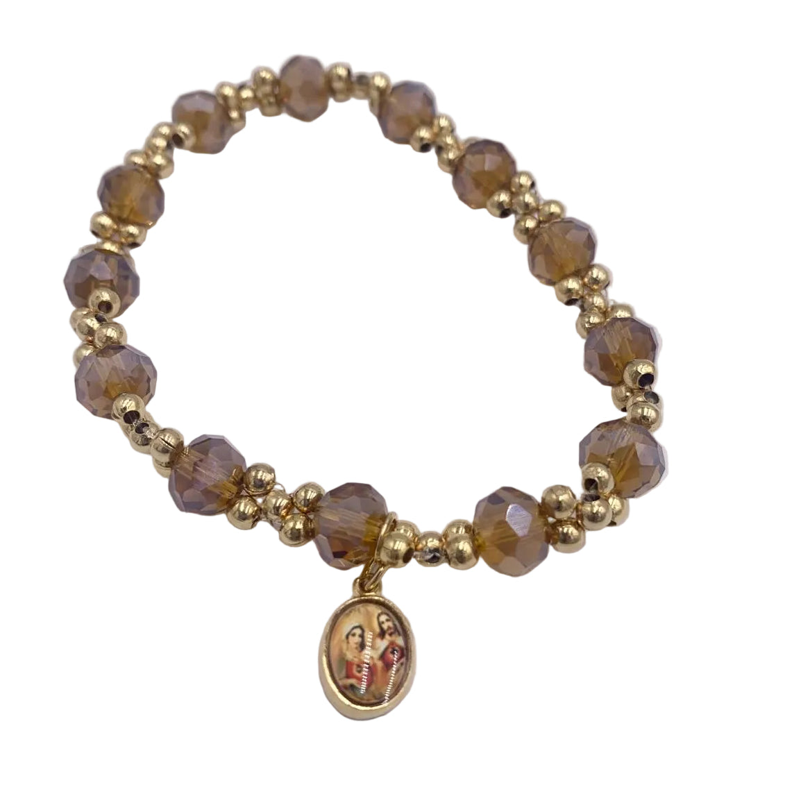 GOLD AND COLORFUL BRACELETS WITH DIFFERENT MEDALS