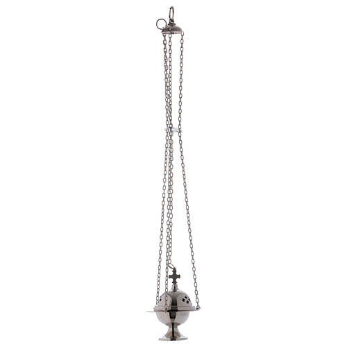 Thurible in polished nickel-plated brass with cross h 4 1/4 in