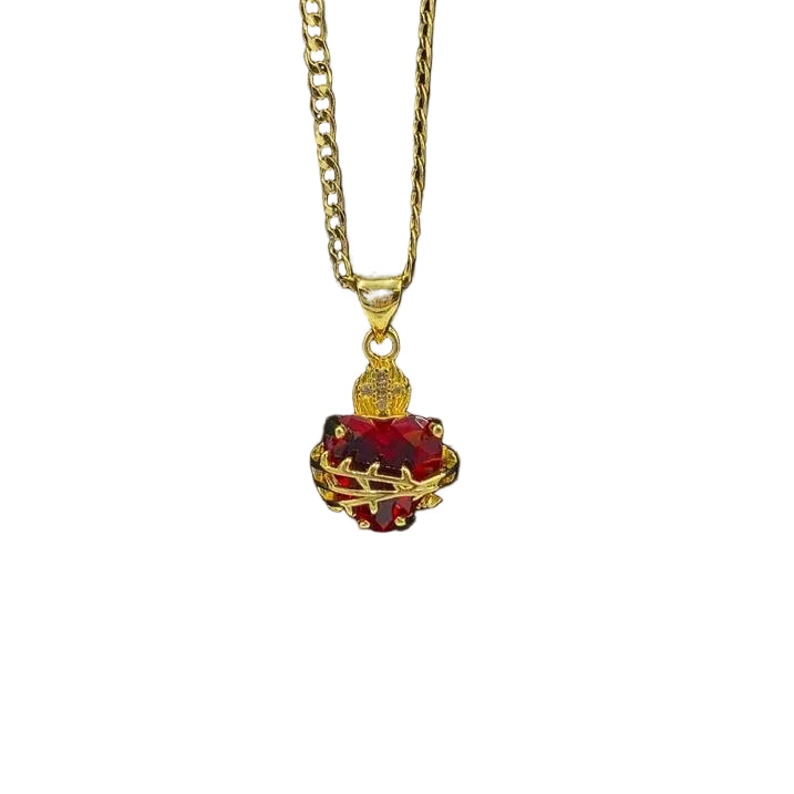SACRED HEART WITH RHINESTONE CROSS NECKLACE