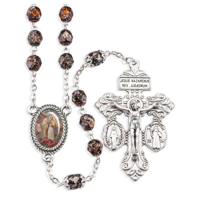7mm St Joseph Terror of Demons Copper Metallic Flake Bead Rosary