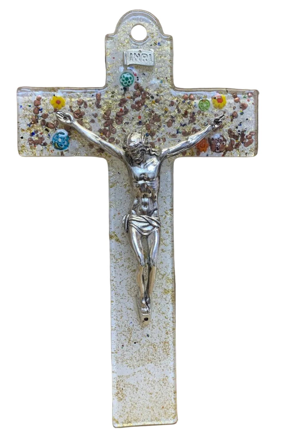 9X5"MURANO CLASS MULTICOLOR CRUCIFIX D-5