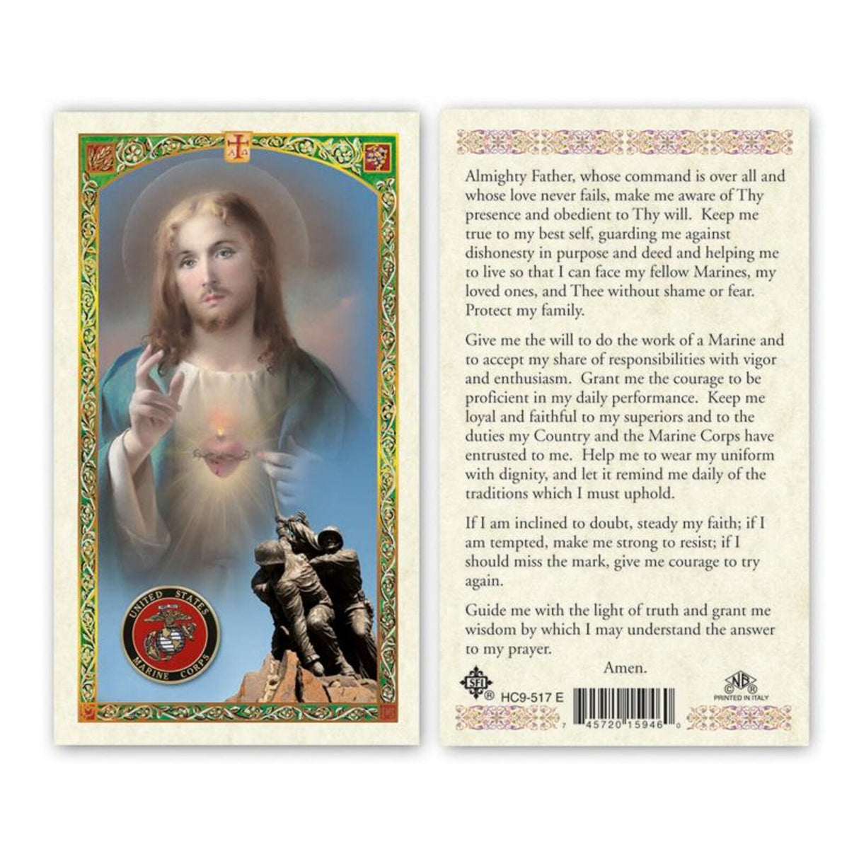 SHJ Marines Prayer Card Laminated Prayer Cards 2-Sided Holy Cards