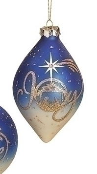 BLUE GLASS JOY  ORNAMENT 3A 5.25"H