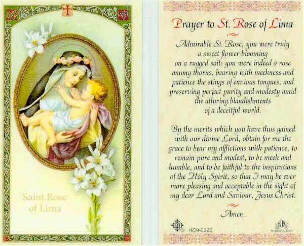 Prayer Card Prayer To Saint Rose Of Lima Laminated HC9-062E