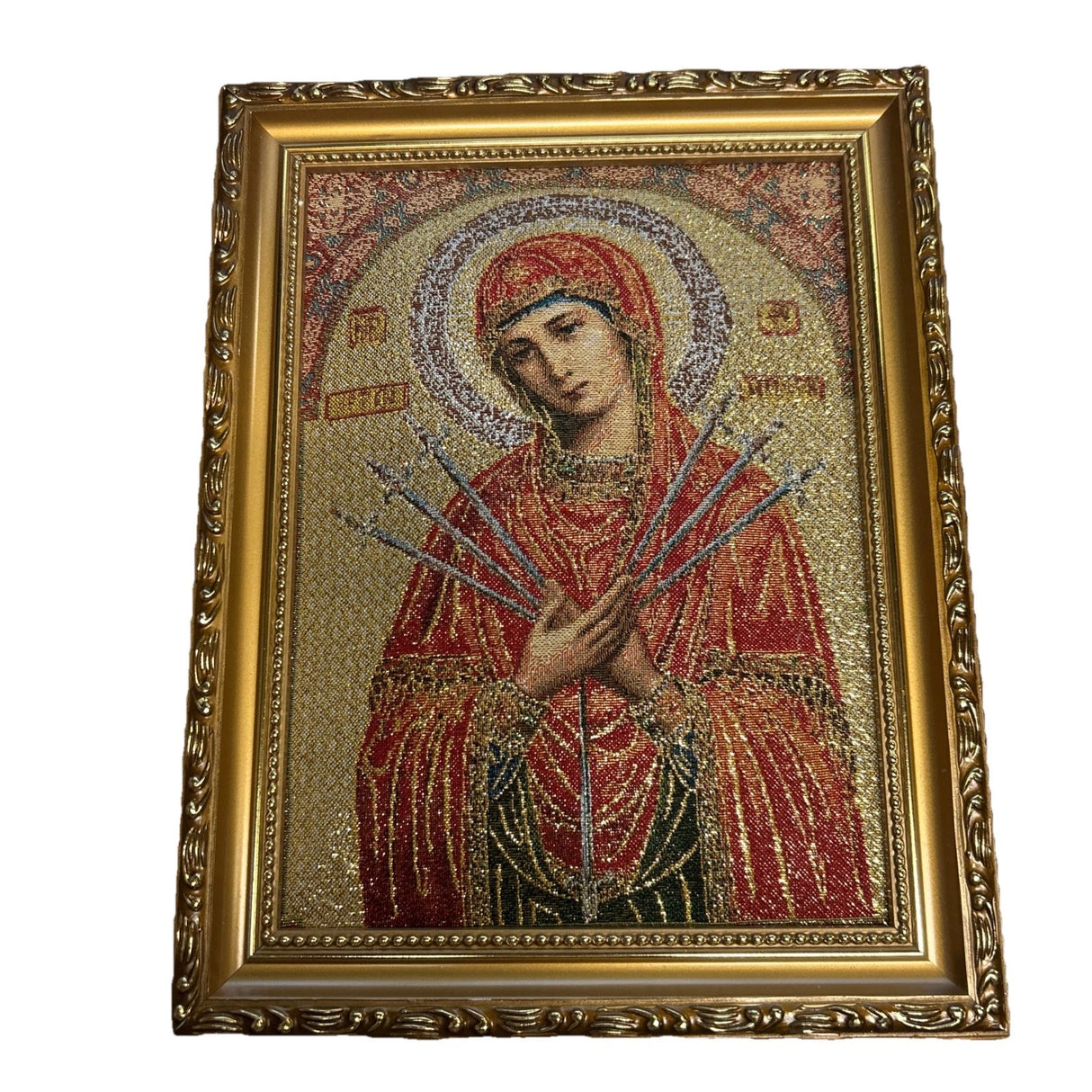 Virgin of The Seven Swords Icon Tapestry Frame 9x11