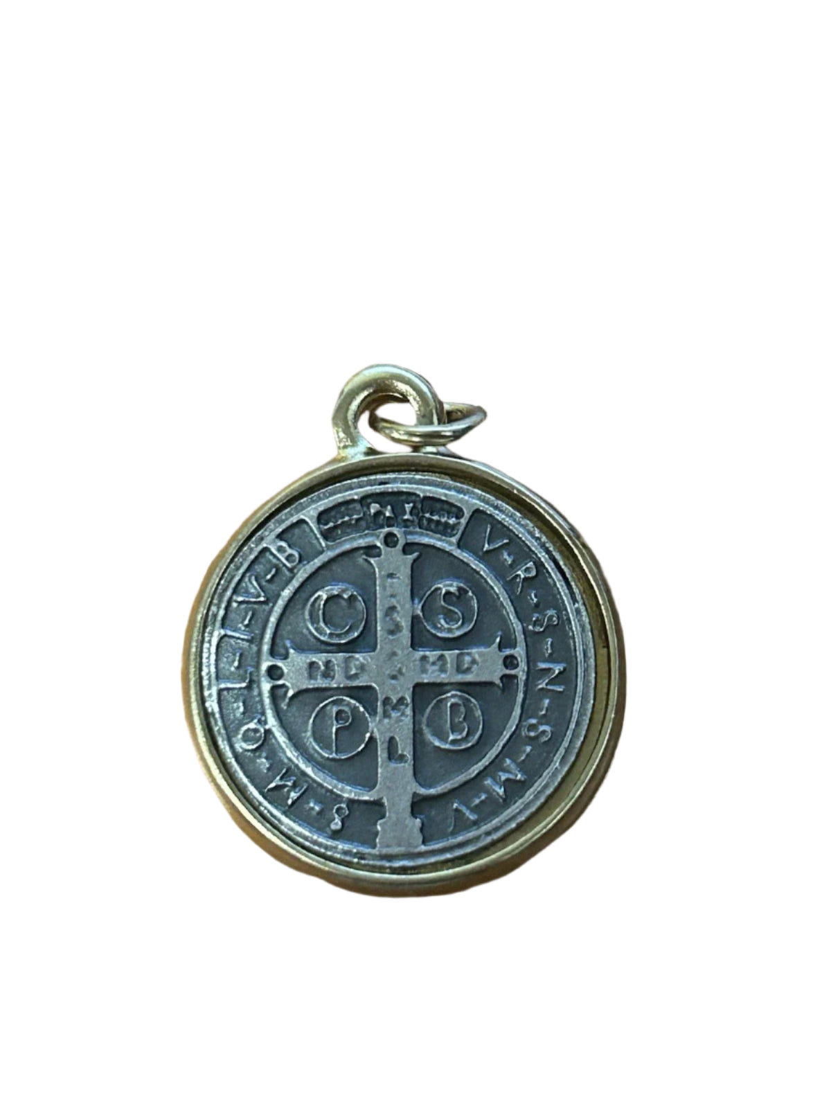Medalla De San Benito Abad St Saint Benedict Antique Silver /Gold Tone 3/4"