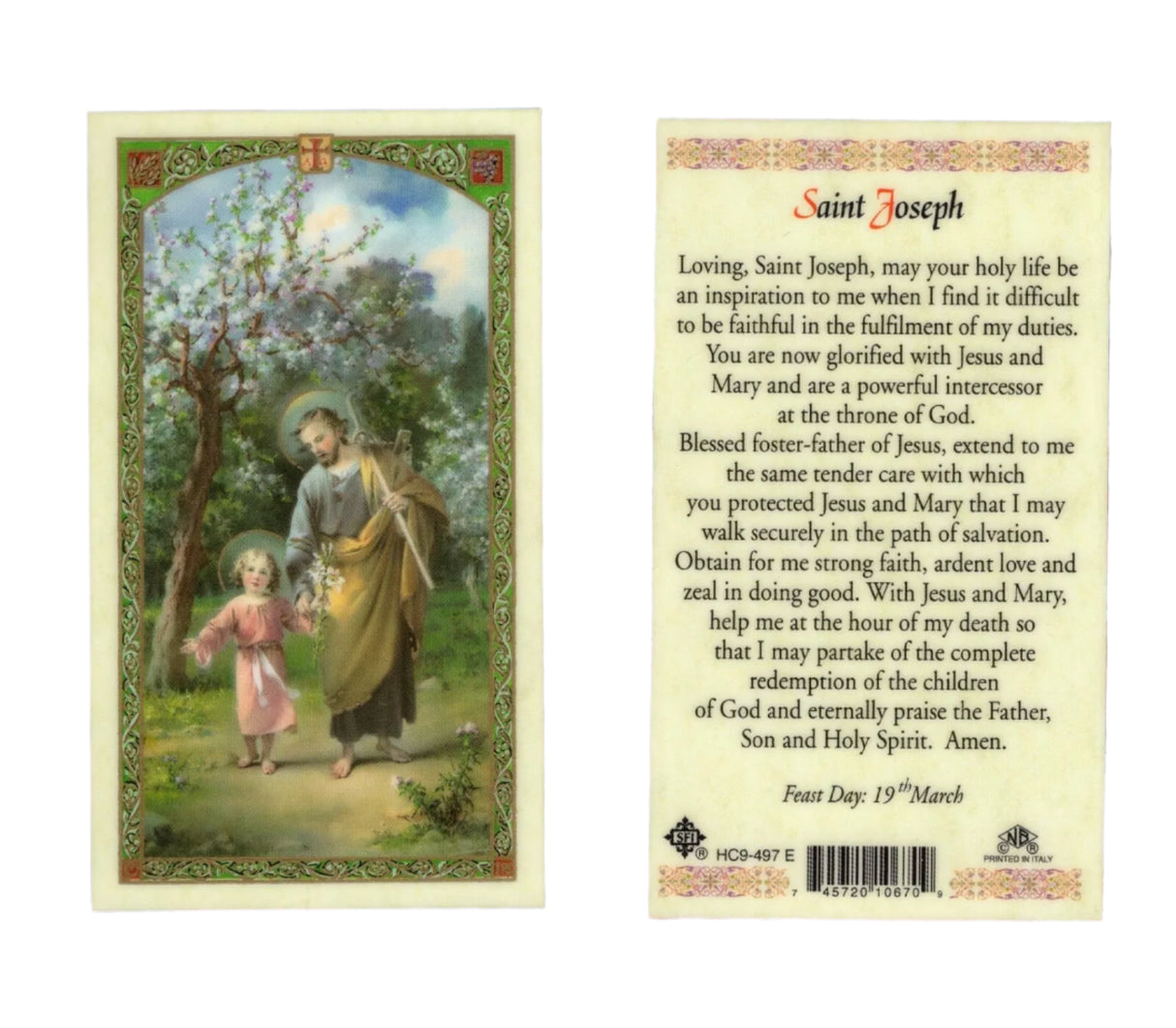 Saint Joseph Laminated prayer card