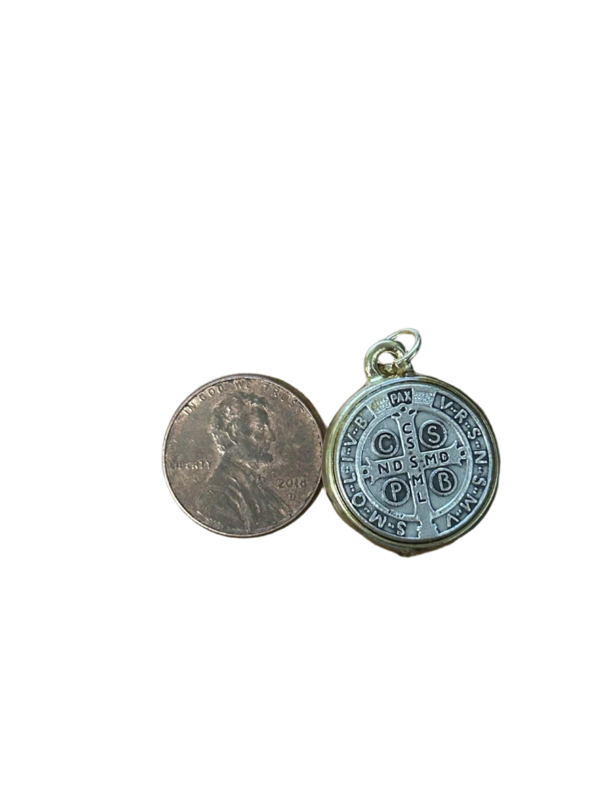 Medalla De San Benito Abad St Saint Benedict Antique Silver /Gold Tone 3/4"