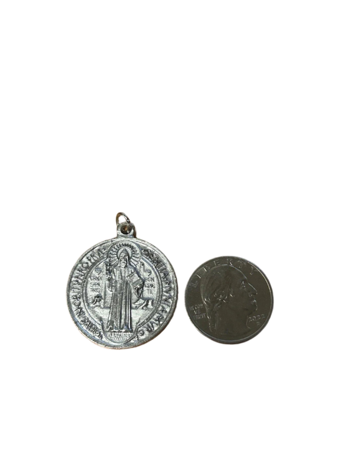 Medalla De San Benito - St Benedict - Lg Rd Silver tone