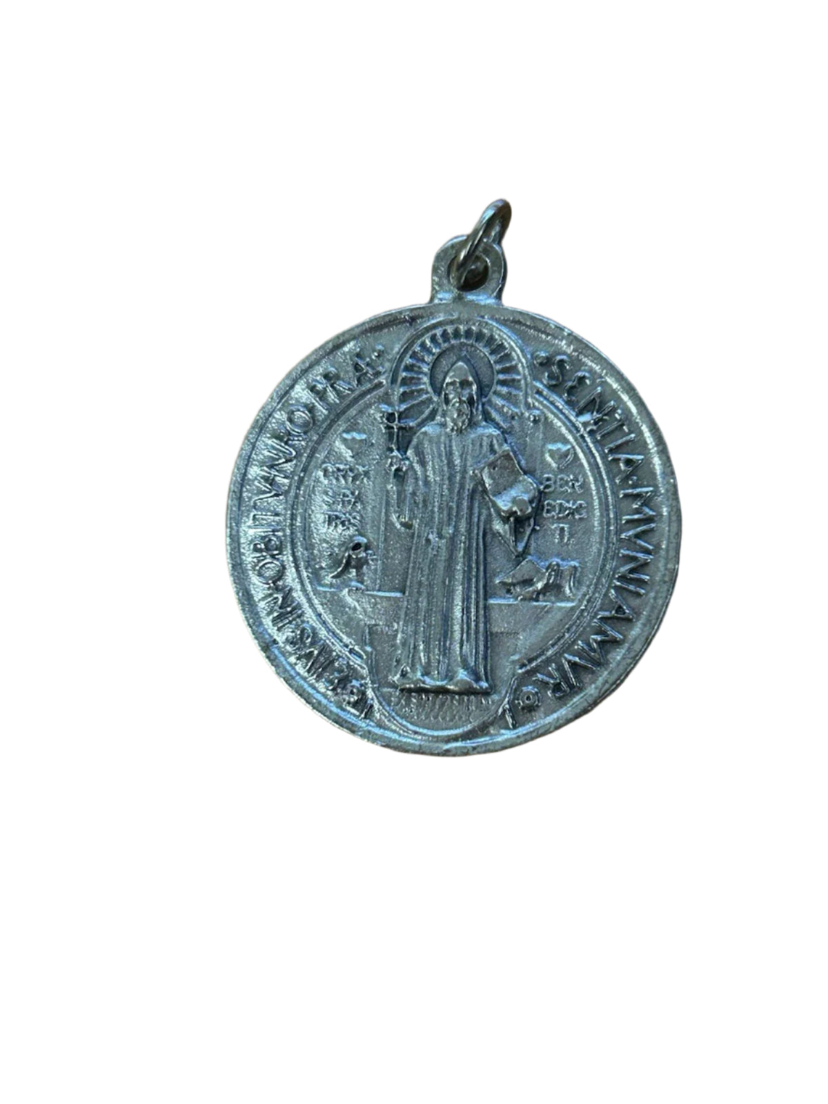 Medalla De San Benito - St Benedict - Lg Rd Silver tone