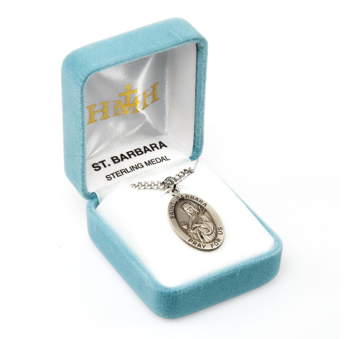 St Saint Barbara - 1.1" Sterling Silver Oval Medal + 24" Chain S271024