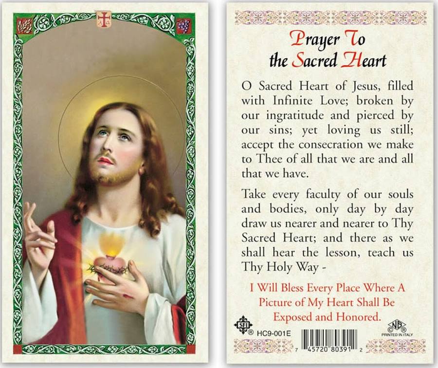 Prayer to the Sacred Heart Laminated Prayer Card