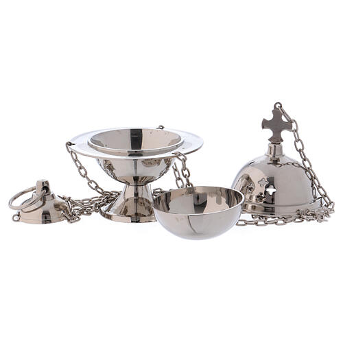 Thurible in polished nickel-plated brass with cross h 4 1/4 in