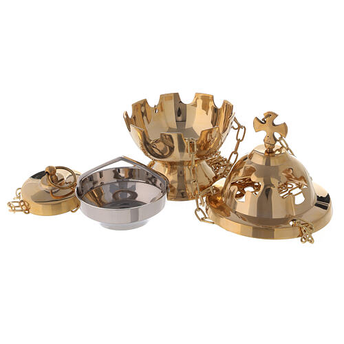 Spherical thurible with maltese cross h 6 in with basket