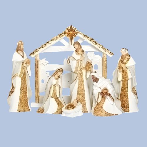 11"H 7 PC ST NATIVITY WHITE