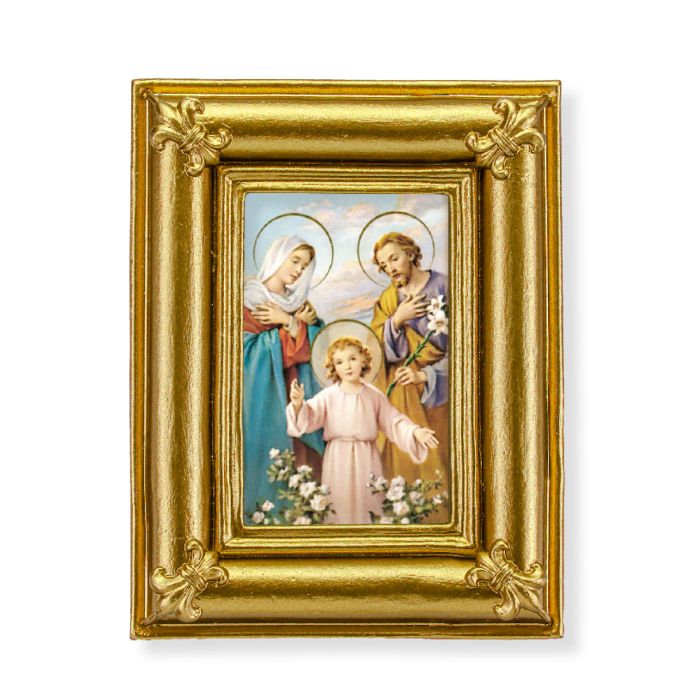 Gold Frame with Fleur de lis Corners and a Holy Family Print-P65