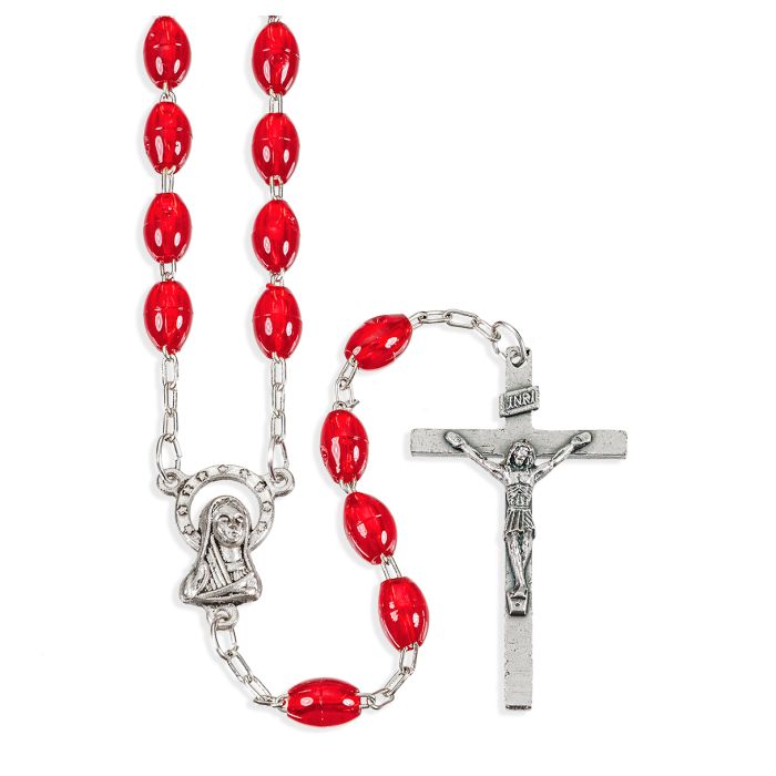 Oval Red Plastic Bead Rosary