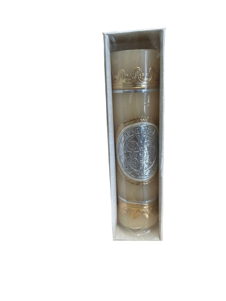 Decorative bottle in a box on a wooden surface with a blurred background