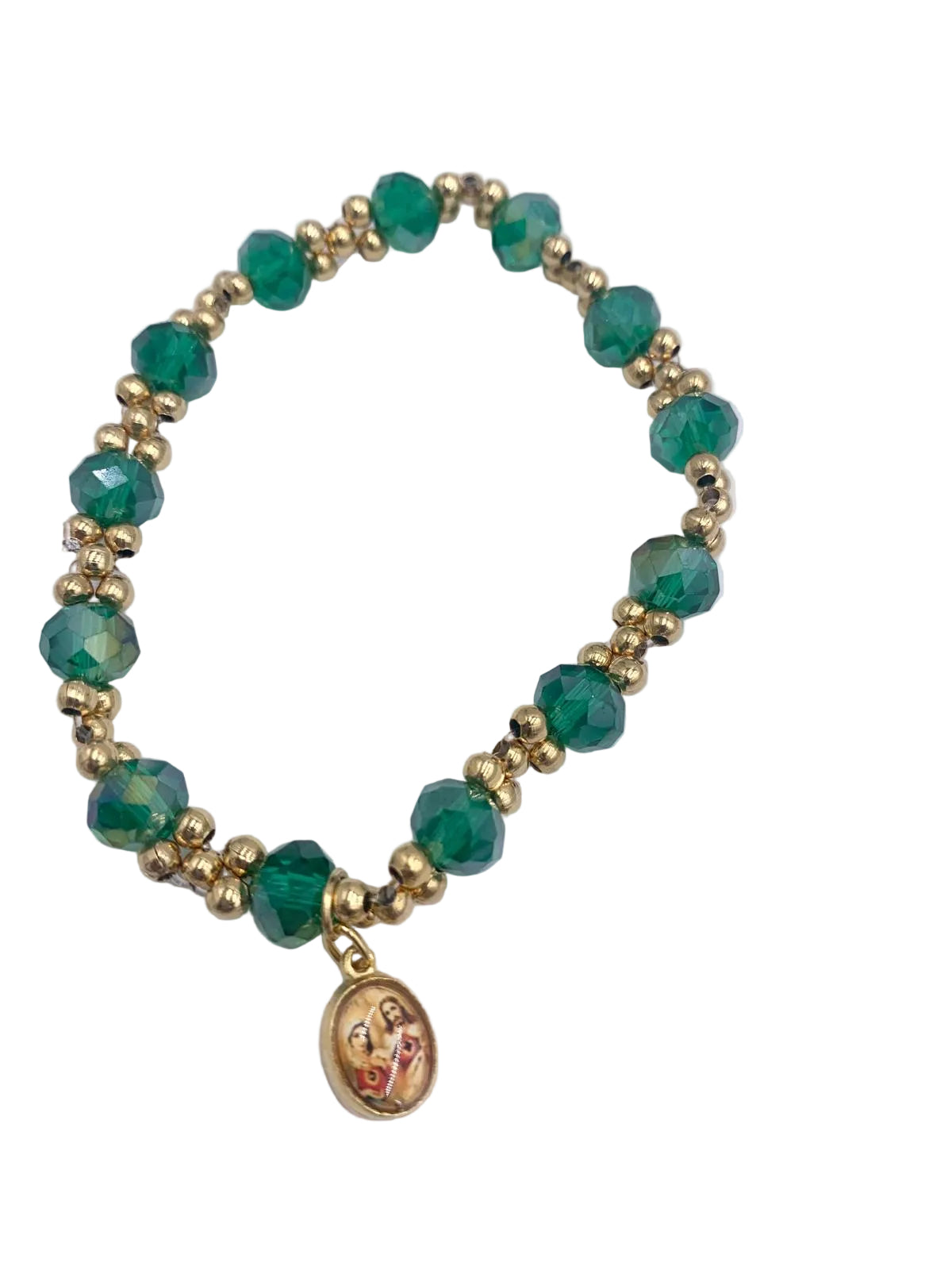 GOLD AND COLORFUL BRACELETS WITH DIFFERENT MEDALS