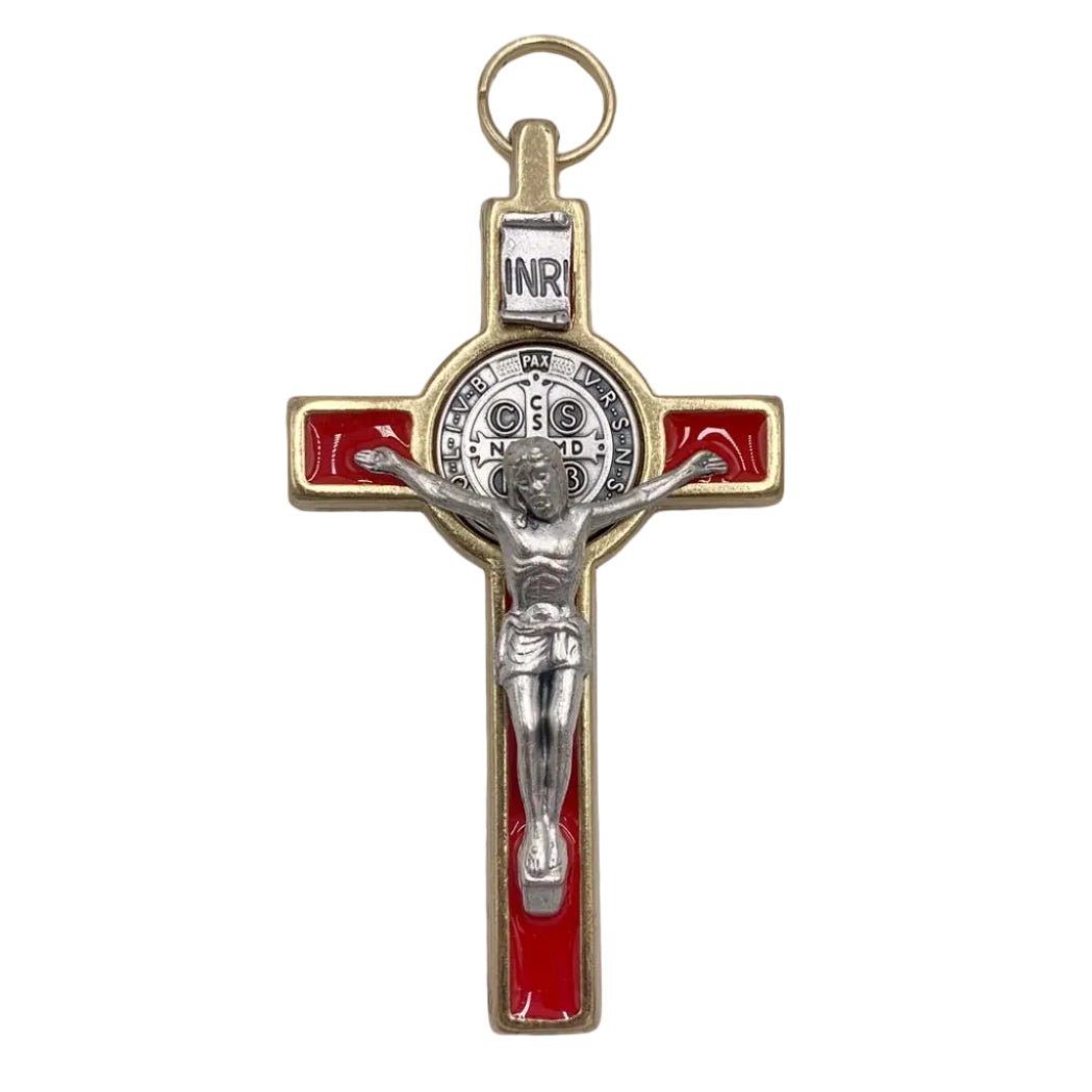 3" ST. BENEDICT GOLD AND RED CRUCIFIX