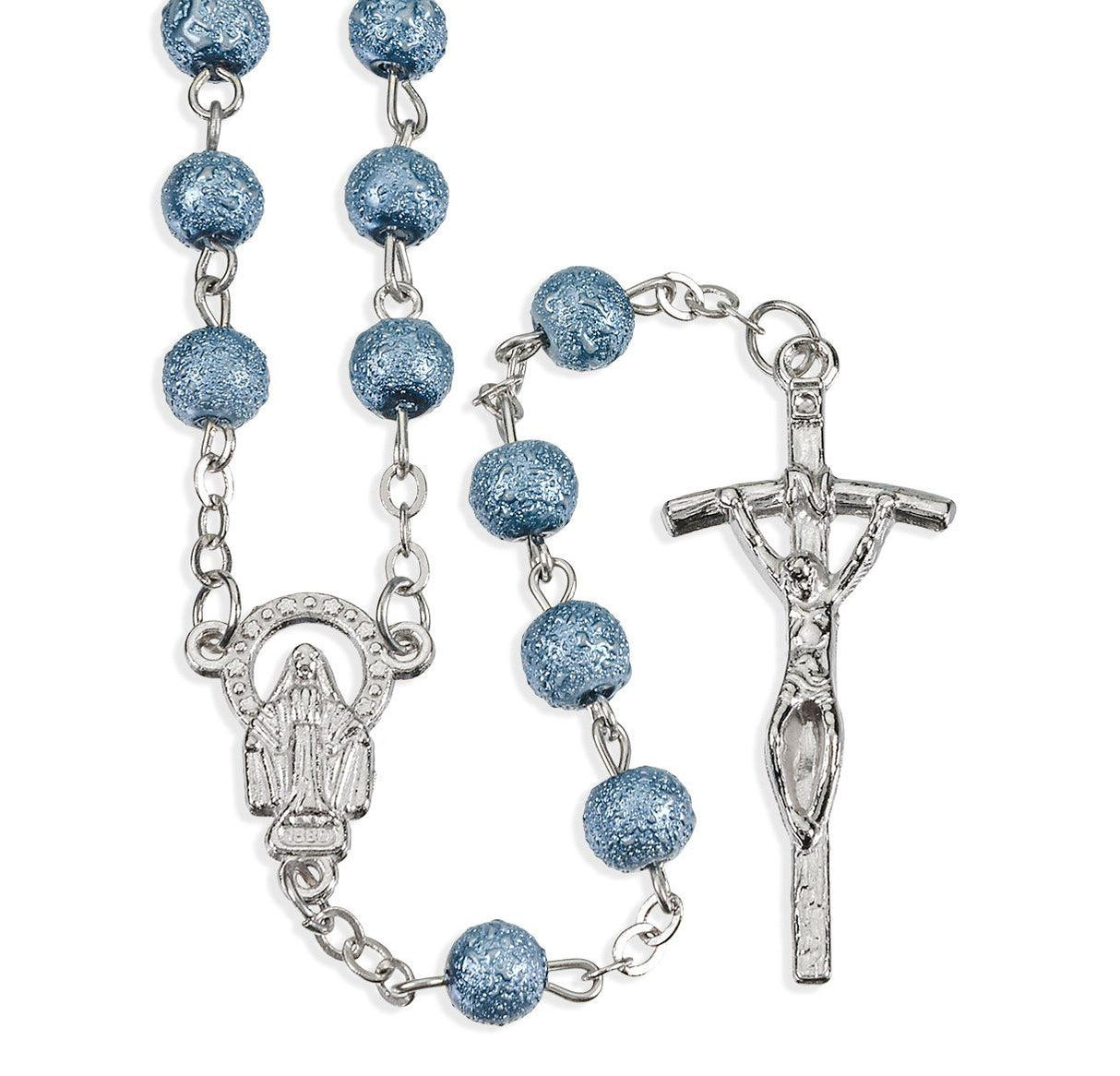6mm Blue Hammered Bead Rosary