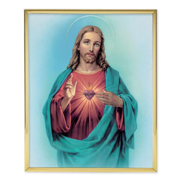 11" x 14" Gold Plaque Frame with a Sacred Heart of Jesus Print