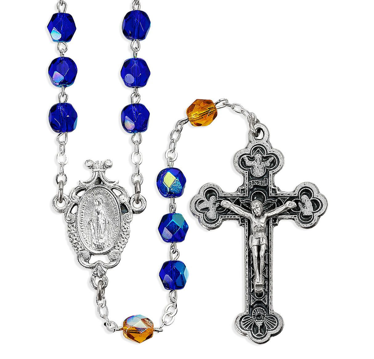 Dark Sapphire and Topaz Bead Rosary, Boxed