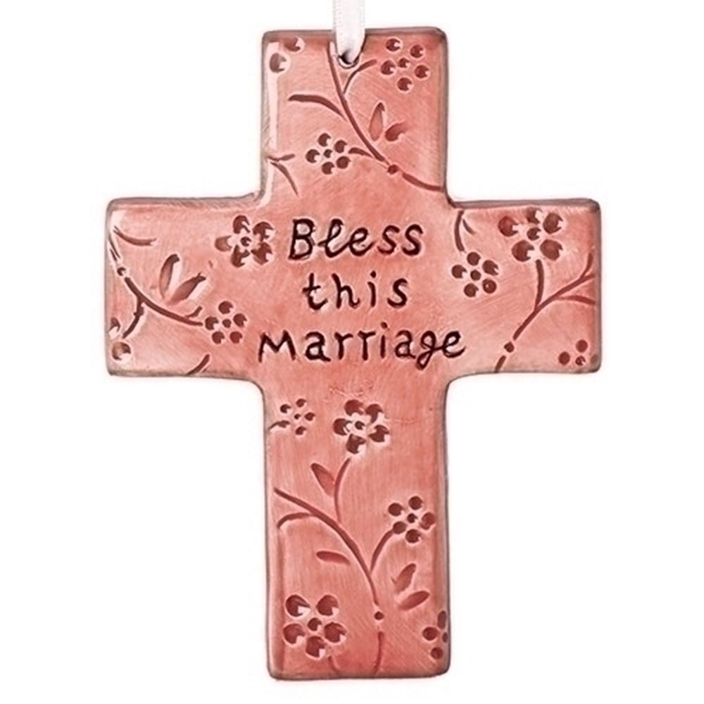 Bless This Marriage Cross Pink 5"H I1-R
