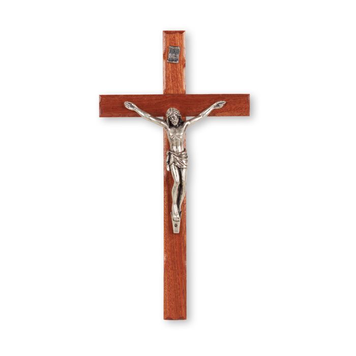 10"WALNUT CROSS WITH ANTUIQUE SILVER FINISHED CORPUS,BOXED C1