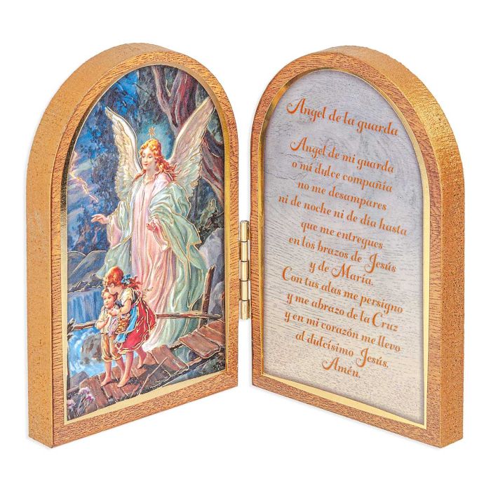 Guardian Angel Standing Natural Wood Diptych in Spanish