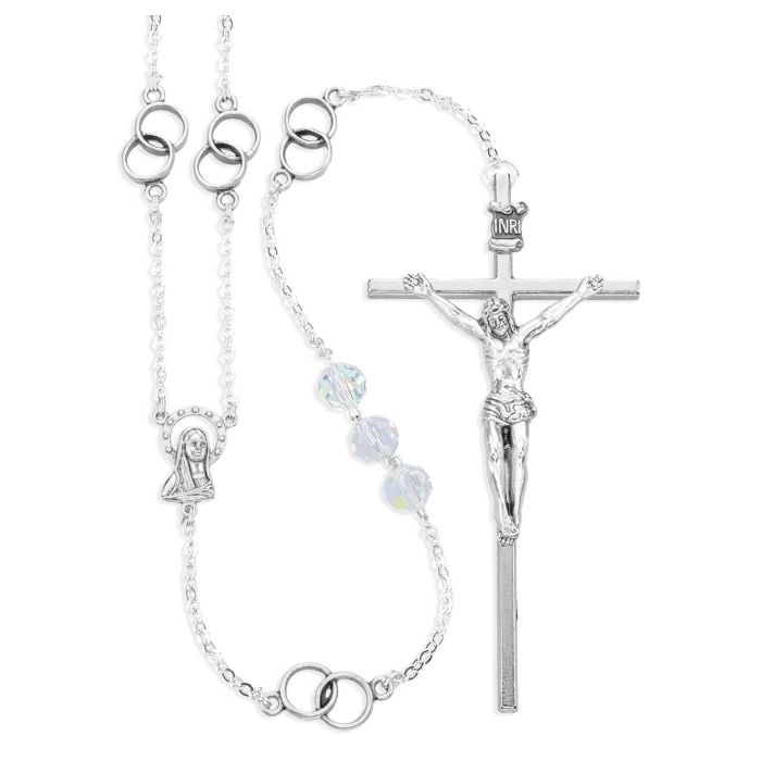 10mm Fine Faceted Aurora Crystal Beads Silver Wedding Lasso Rosary Set