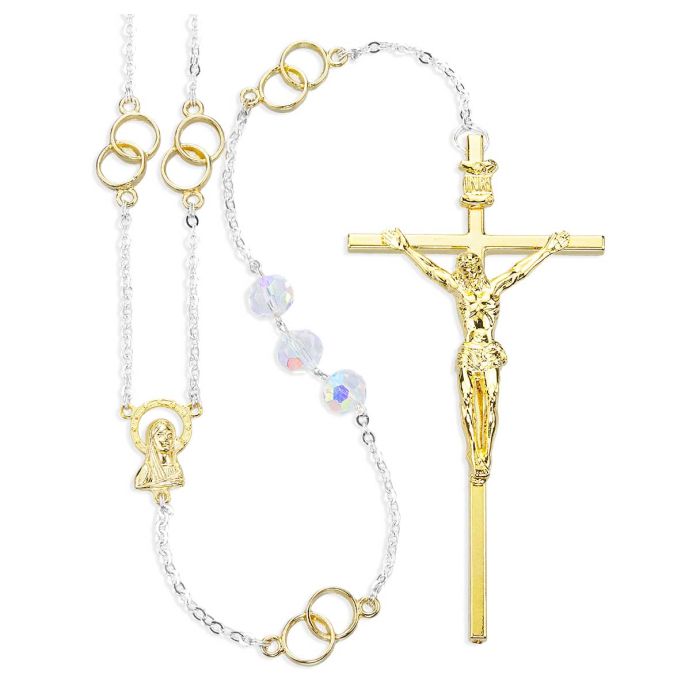 10mm Fine Faceted Aurora Crystal Bead Silver and Gold Wedding Lasso Rosary Set