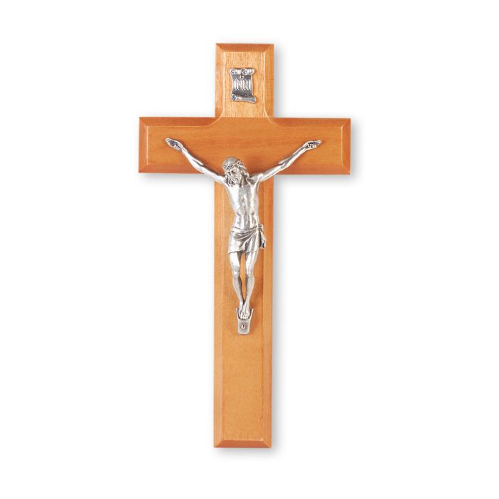 10" CHERRY WOOD CROSS WITH AN ANTIQUED SILVER FINISH CORPUS D2 "BODEGA CUADROS RUSTICOS"
