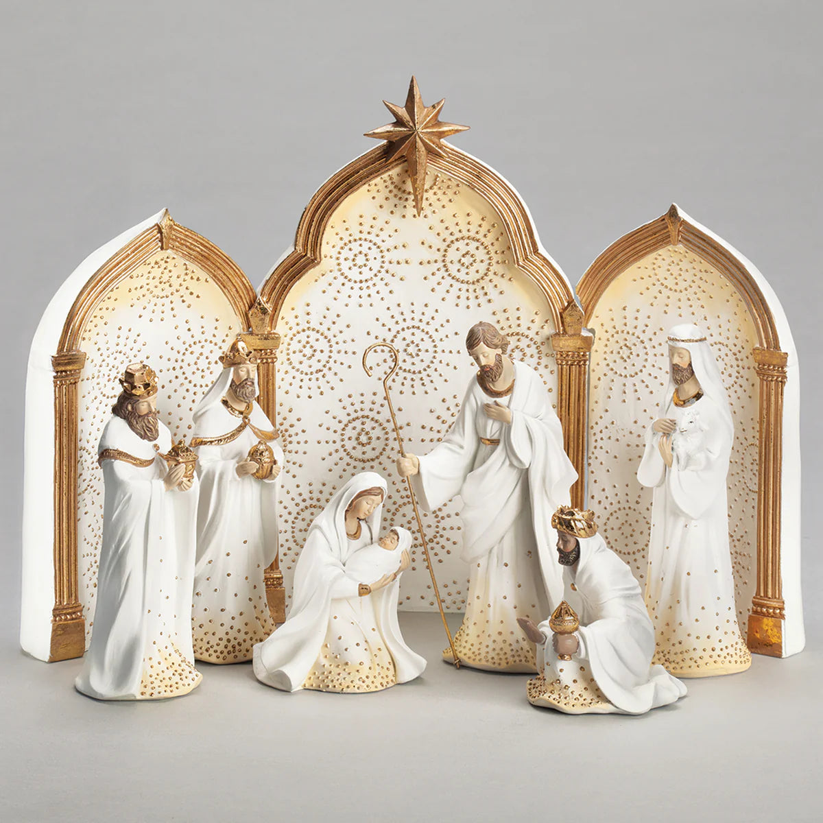 Gold Dot Nativity 9-PC Set with Triptych Backdrop 11.5"H
