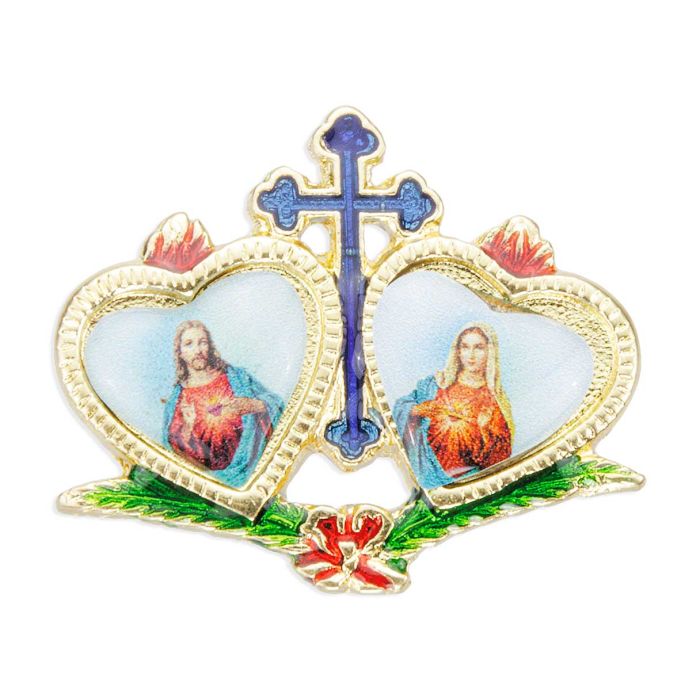 1" x 1 1/4" Gold Tone Epoxied Sacred Hearts Double Pin