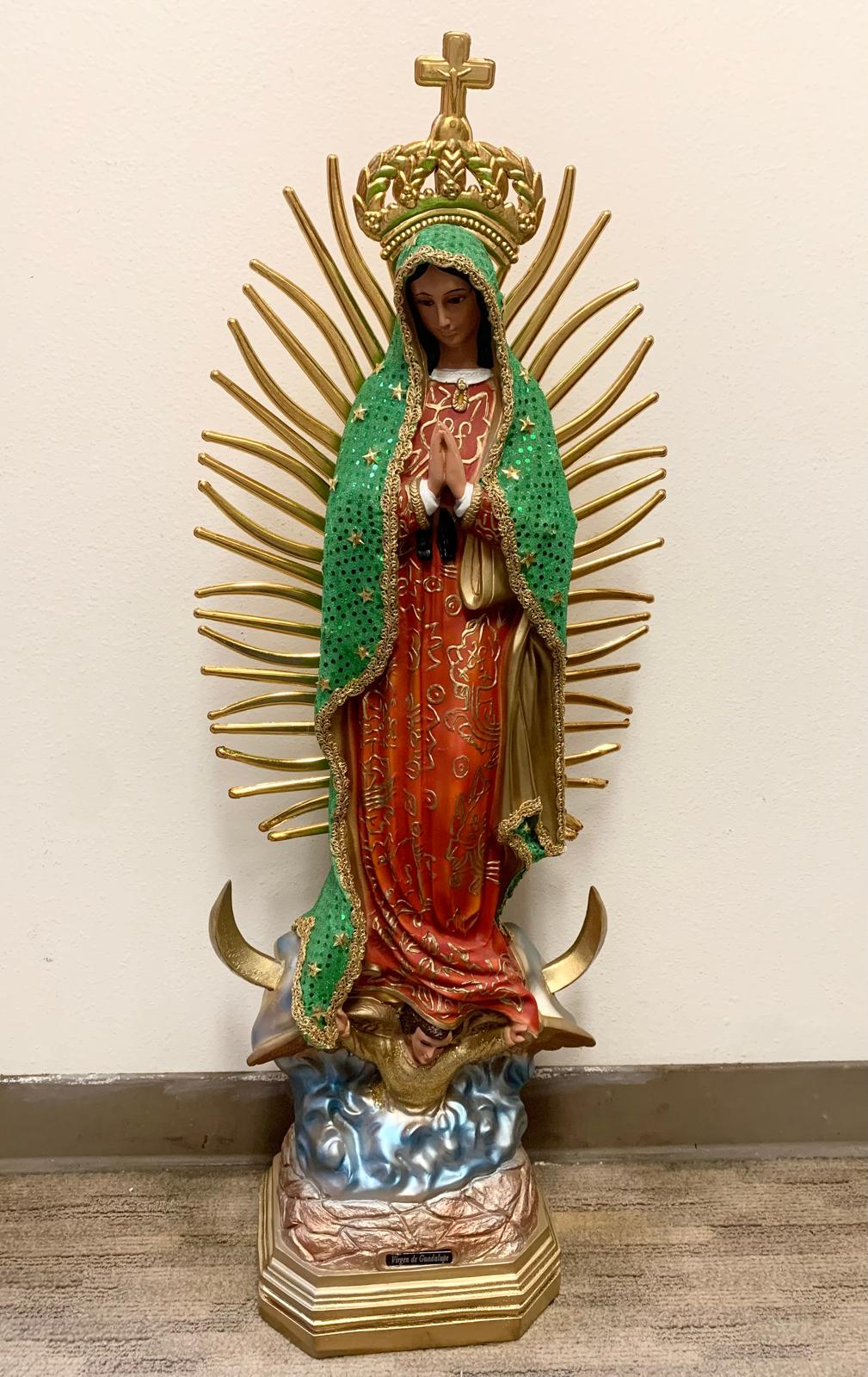 VIRGEN DE GUADALUPE CON RALLOS Y CORONA 28"