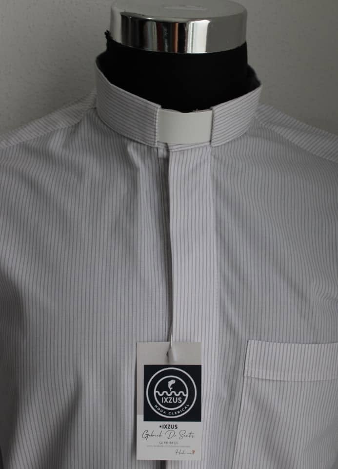 GREY STRIPED SHORT SLEEVE SHIRT W/T PRIEST COLOR