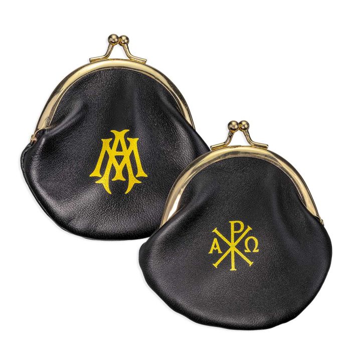 Genuine Sheepskin Leather Rosary Pouch in Soft Black with Polished Brass Snap